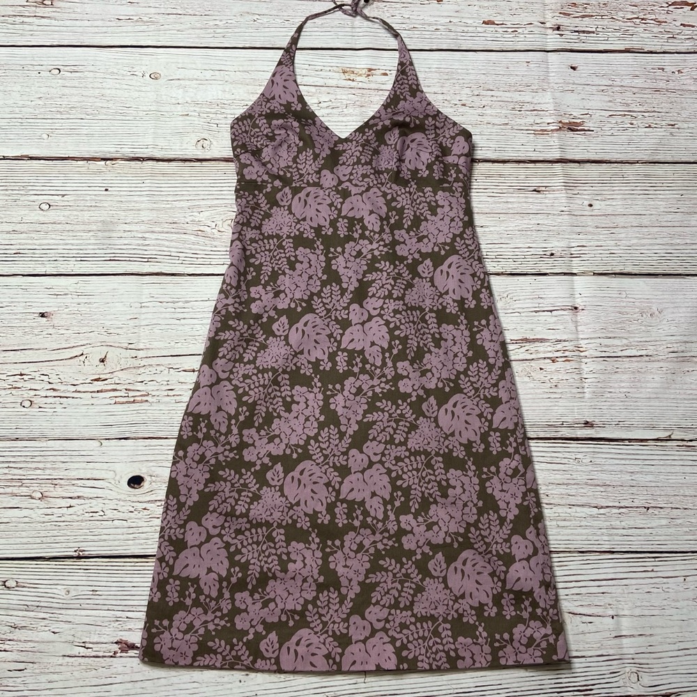 J Crew Floral Print Brown and Pink Halter Dress Sz 2 - Picture 8 of 16